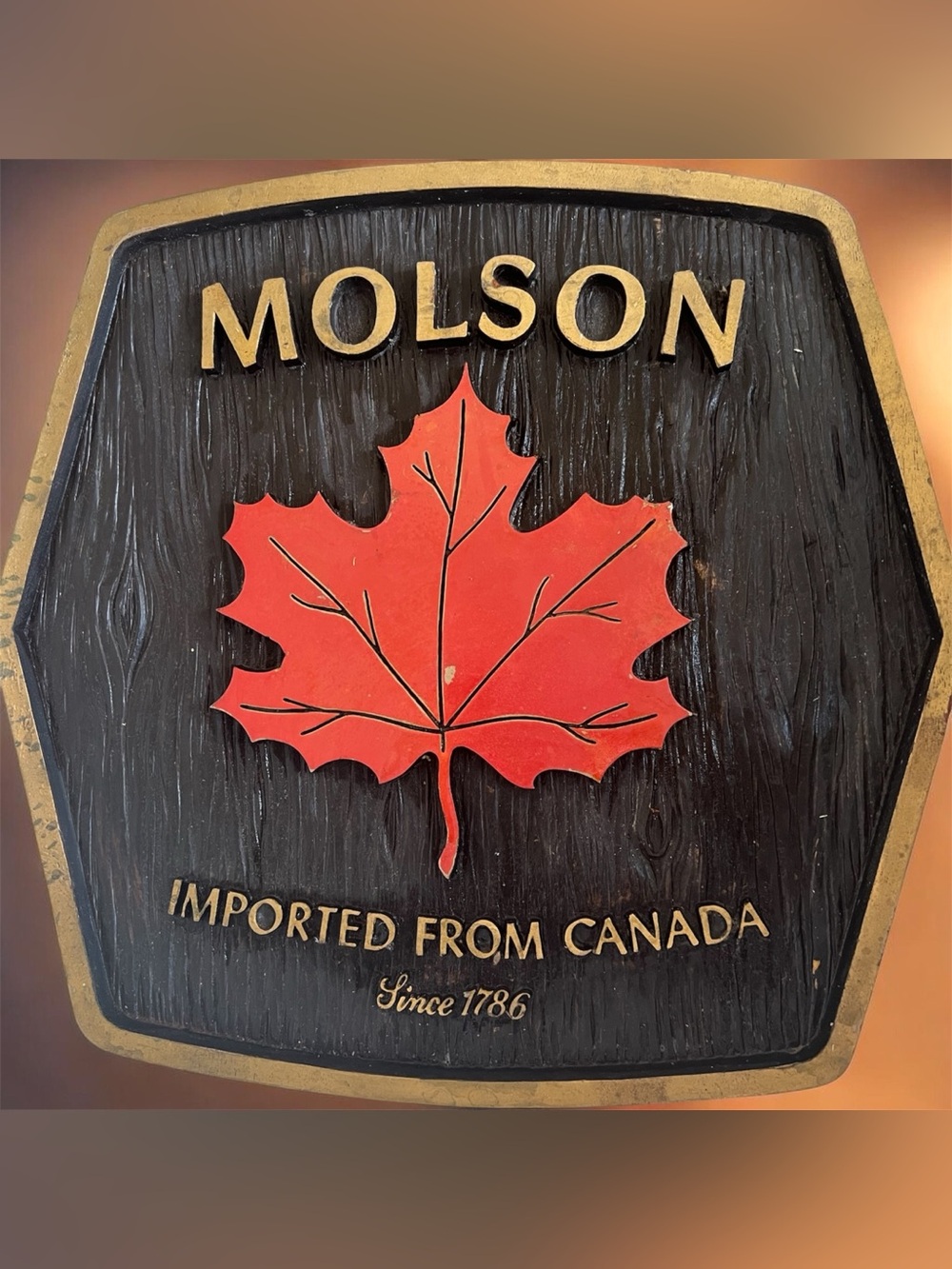 Vintage Molson Beer Imported From Canada Bar Sign Display Maple Leaf